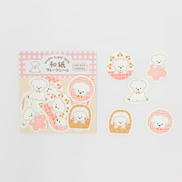 Sakura & White Dog Washi Flake Stickers · Furukawashiko
