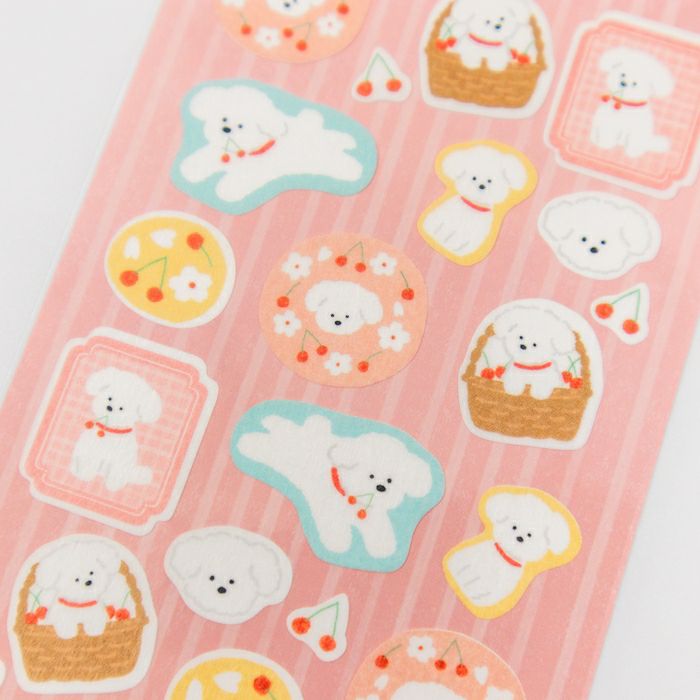 Sakura & White Dog Sticker Sheet · Furukawashiko