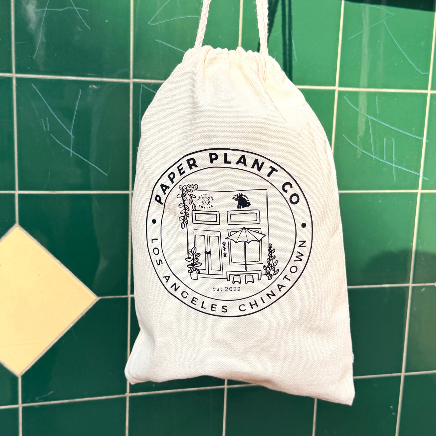 PPC Storefront Stamped Mini Drawstring Bag · Off White Canvas