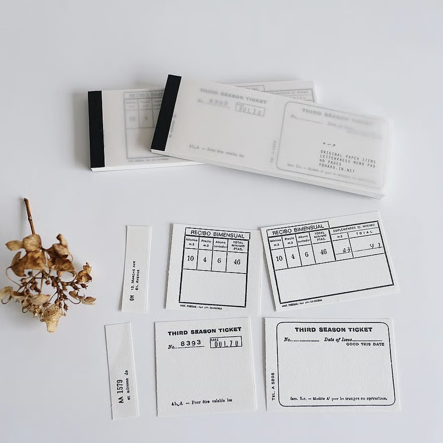 Ticket Black Letterpress Memo Pad · Yohaku