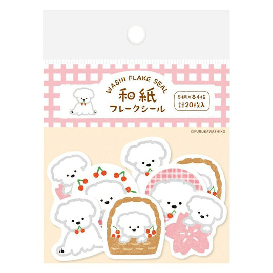 Sakura & White Dog Washi Flake Stickers · Furukawashiko