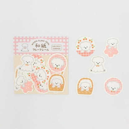 Sakura & White Dog Washi Flake Stickers · Furukawashiko