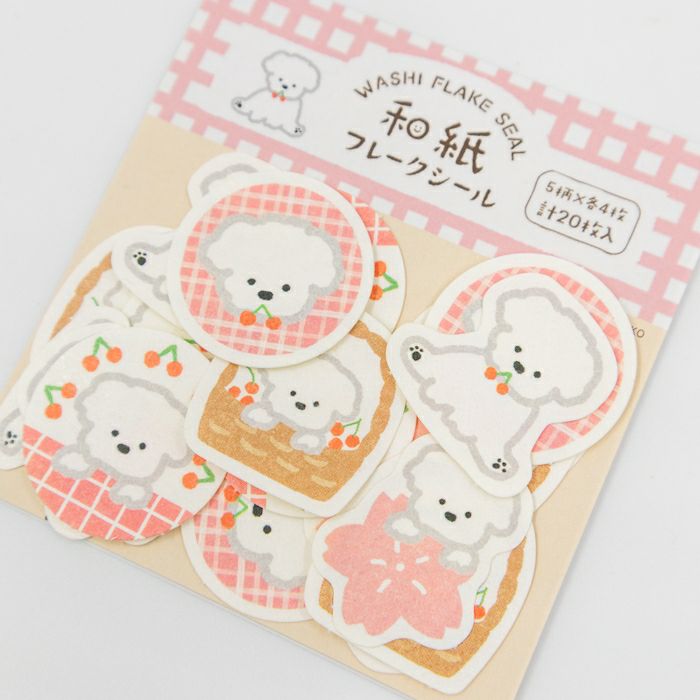 Sakura & White Dog Washi Flake Stickers · Furukawashiko