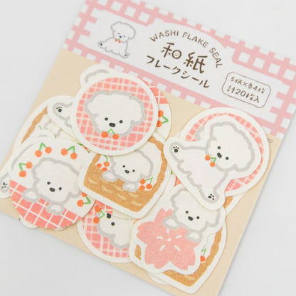 Sakura & White Dog Washi Flake Stickers · Furukawashiko