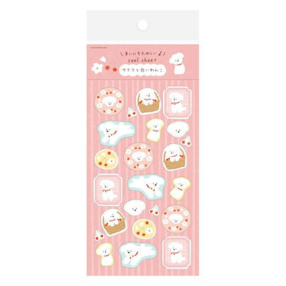 Sakura & White Dog Sticker Sheet  · Furukawashiko