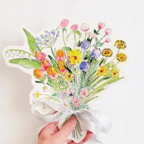 Garden Flowers Bouquet Card & Ribbon Loop · Paper Message