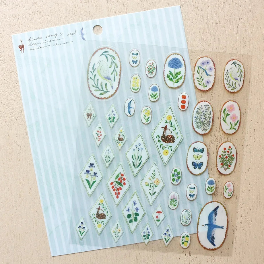 Birds Song & Deer Dream Midori Asano Stickers · Cozyca
