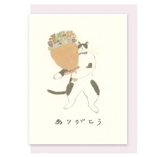 Bouquet and Cat Thank You Mini Card · Tobimatsu Shoichiro