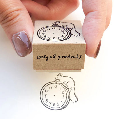 Clock and Squirrel Midori Asano Rubber Stamp · Cozyca