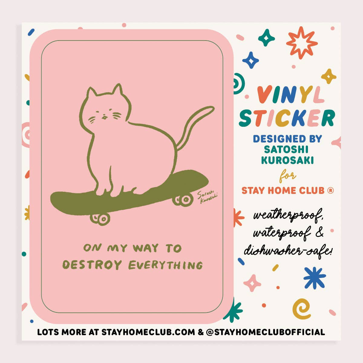 Sk8 Cat Sticker · Stay Home Club