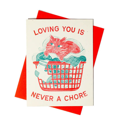 Never A Chore Cat Risograph Card  · Bromstad Printing Co.