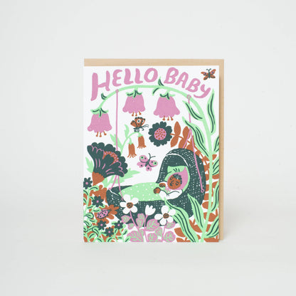 Hello Baby Purple Bassinet Letterpress Greeting Card · Phoebe Wahl & Egg Press