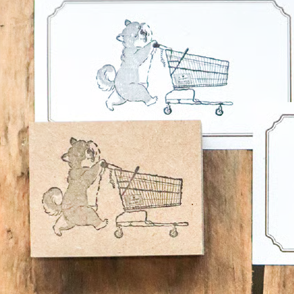Shiba Shopping Cart Wooden Stamp・Keibunsha & meriBUN