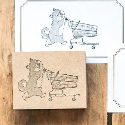 Shiba Shopping Cart Wooden Stamp・Keibunsha & meriBUN