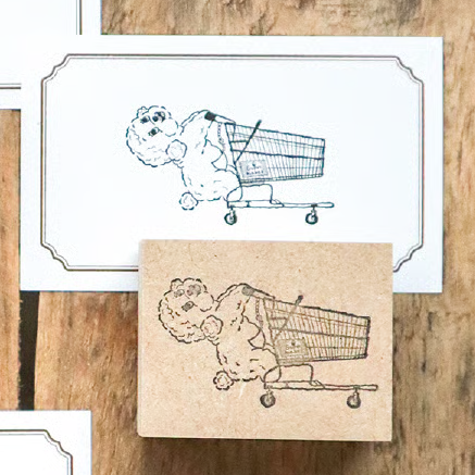 Toy Poodle Shopping Cart Wooden Stamp・Keibunsha & meriBUN