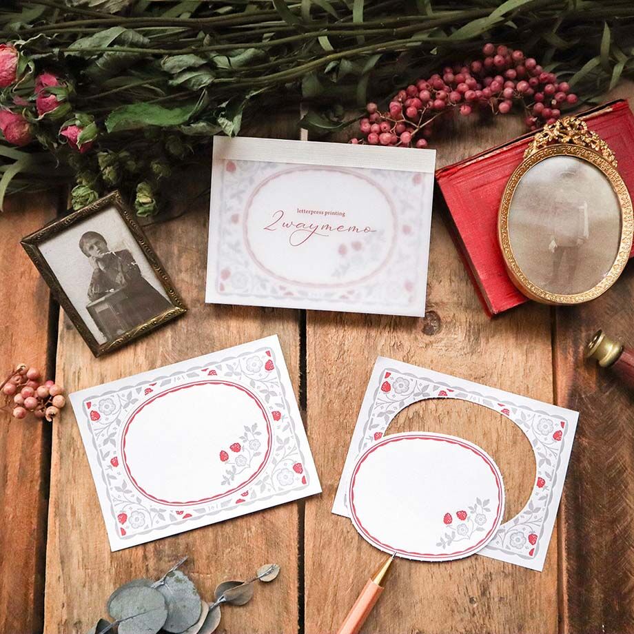Strawberry Letterpress 2-way Memo Pad・Keibunsha & meriBUN