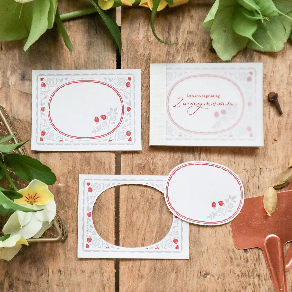 Strawberry Pocket Letterpress 2-way Memo Pad・Keibunsha & meriBUN