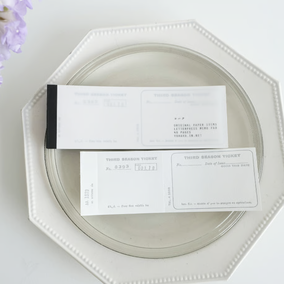 Ticket Grey Letterpress Memo Pad · Yohaku