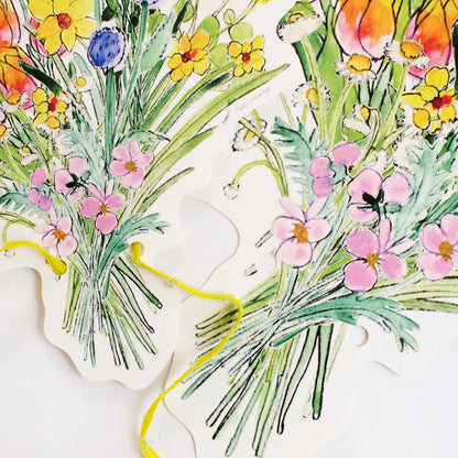 Garden Flowers Bouquet Card & Ribbon Loop · Paper Message