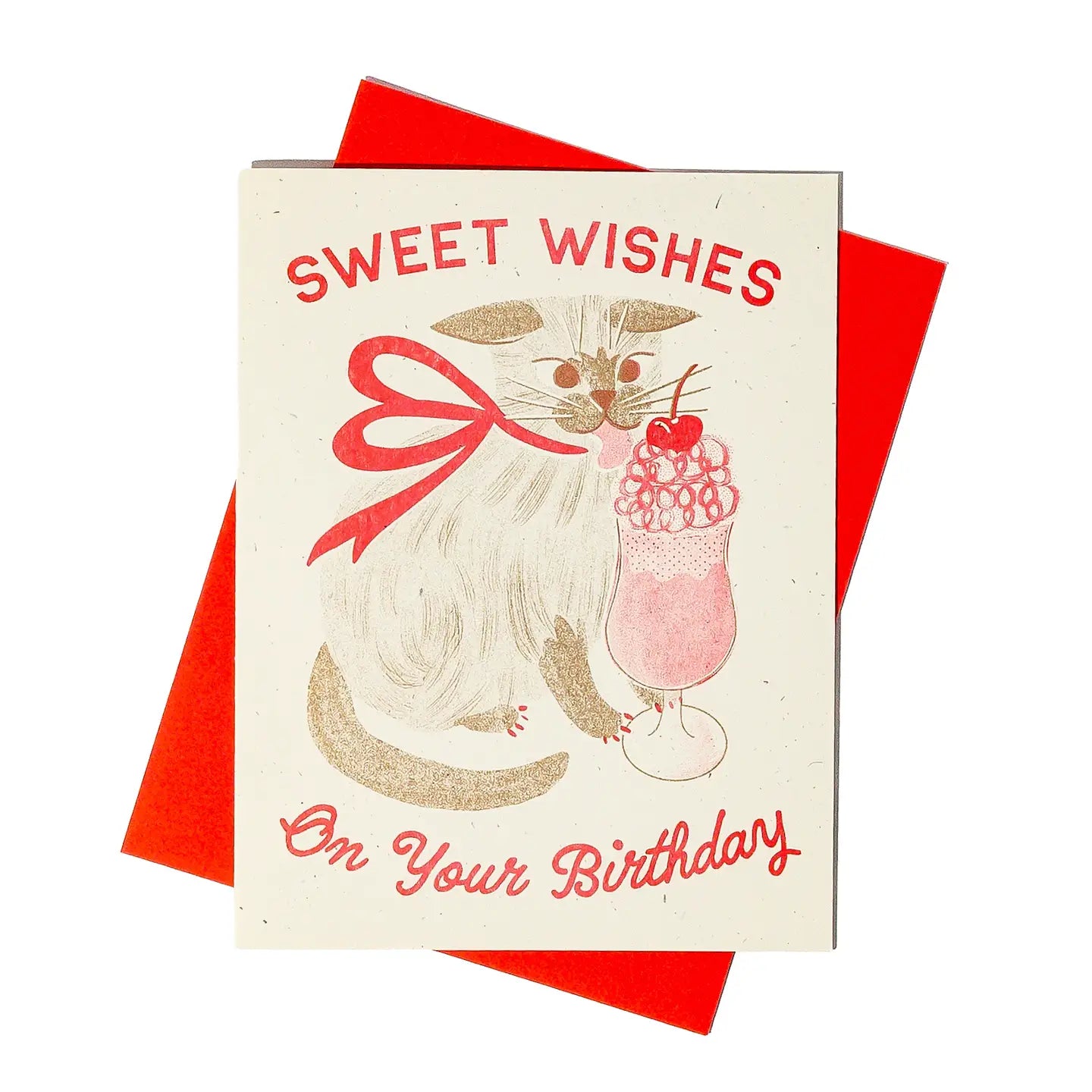 Sweet Wishes Birthday Cat Risograph Card · Bromstad Printing Co.