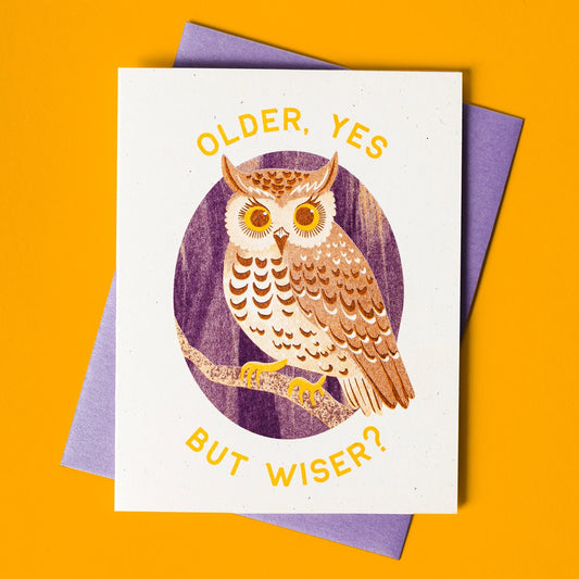 Older Owl Risograph Birthday Card · Bromstad Printing Co.