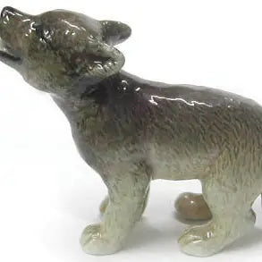 Grey Wolf Cub Howling Porcelain Mini Figurine · Little Critterz