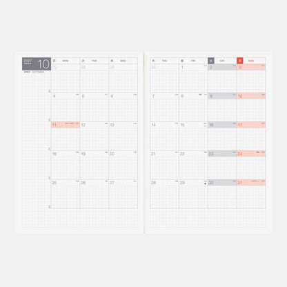 2027 Hobonichi Techo Japanese Day-Free Book《A5 size/Monthly/Jan start/Mon start》