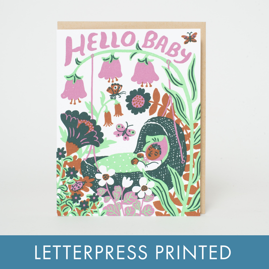 Hello Baby Purple Bassinet Letterpress Greeting Card · Phoebe Wahl & Egg Press