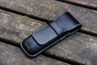 Black Two Pens Leather Flap Pen Case · Galen Leather Co.