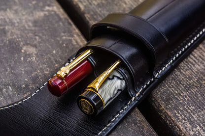 Black Two Pens Leather Flap Pen Case · Galen Leather Co.