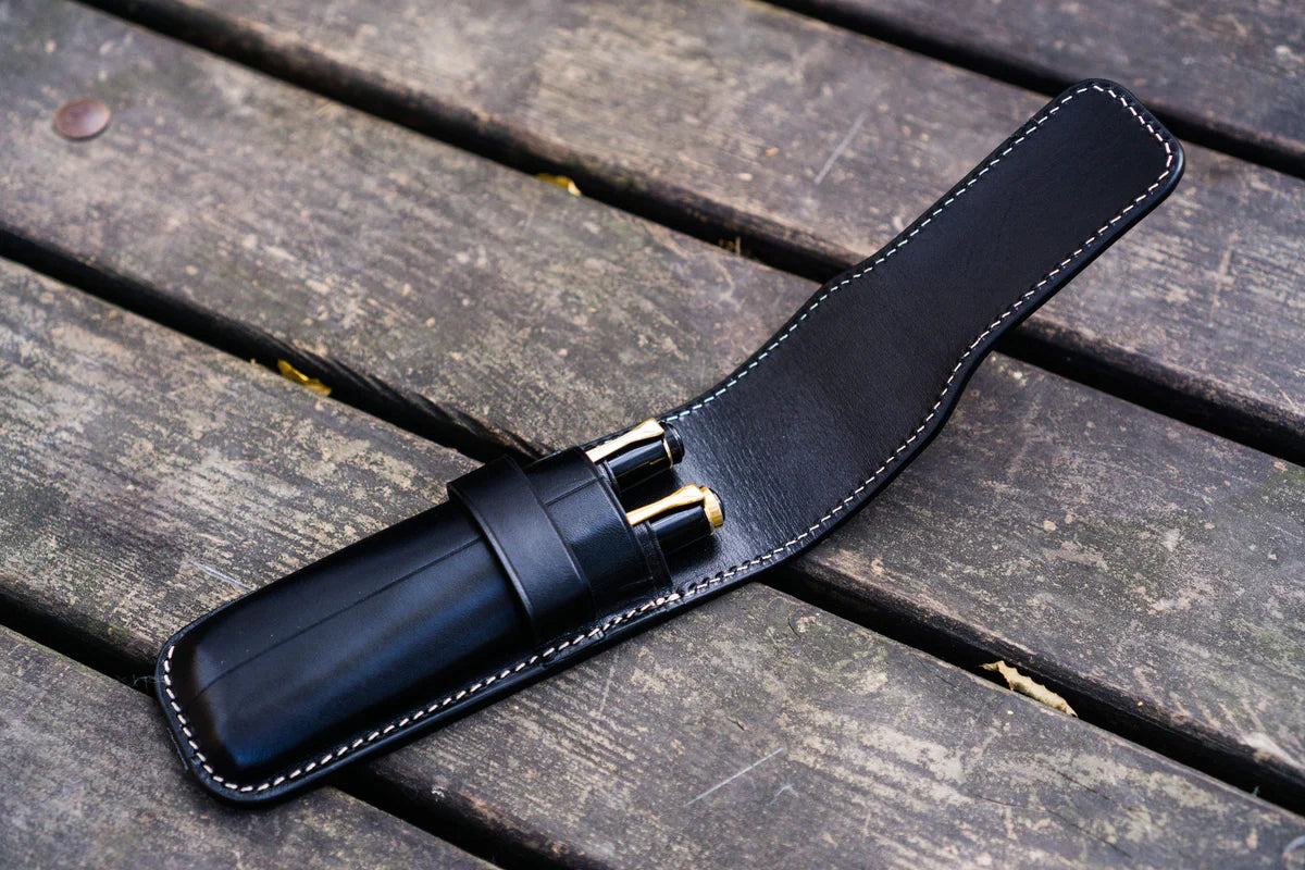 Black Two Pens Leather Flap Pen Case · Galen Leather Co.