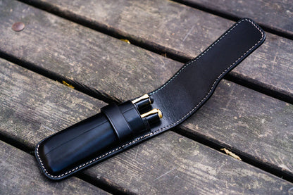 Black Two Pens Leather Flap Pen Case · Galen Leather Co.