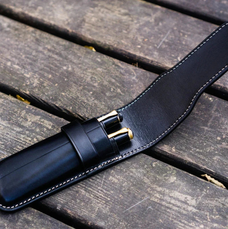 Black Two Pens Leather Flap Pen Case · Galen Leather Co.
