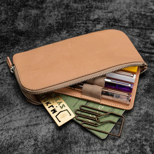 Un-dyed 4 Slots Leather Zippered Pen Pouch · Galen Leather Co.