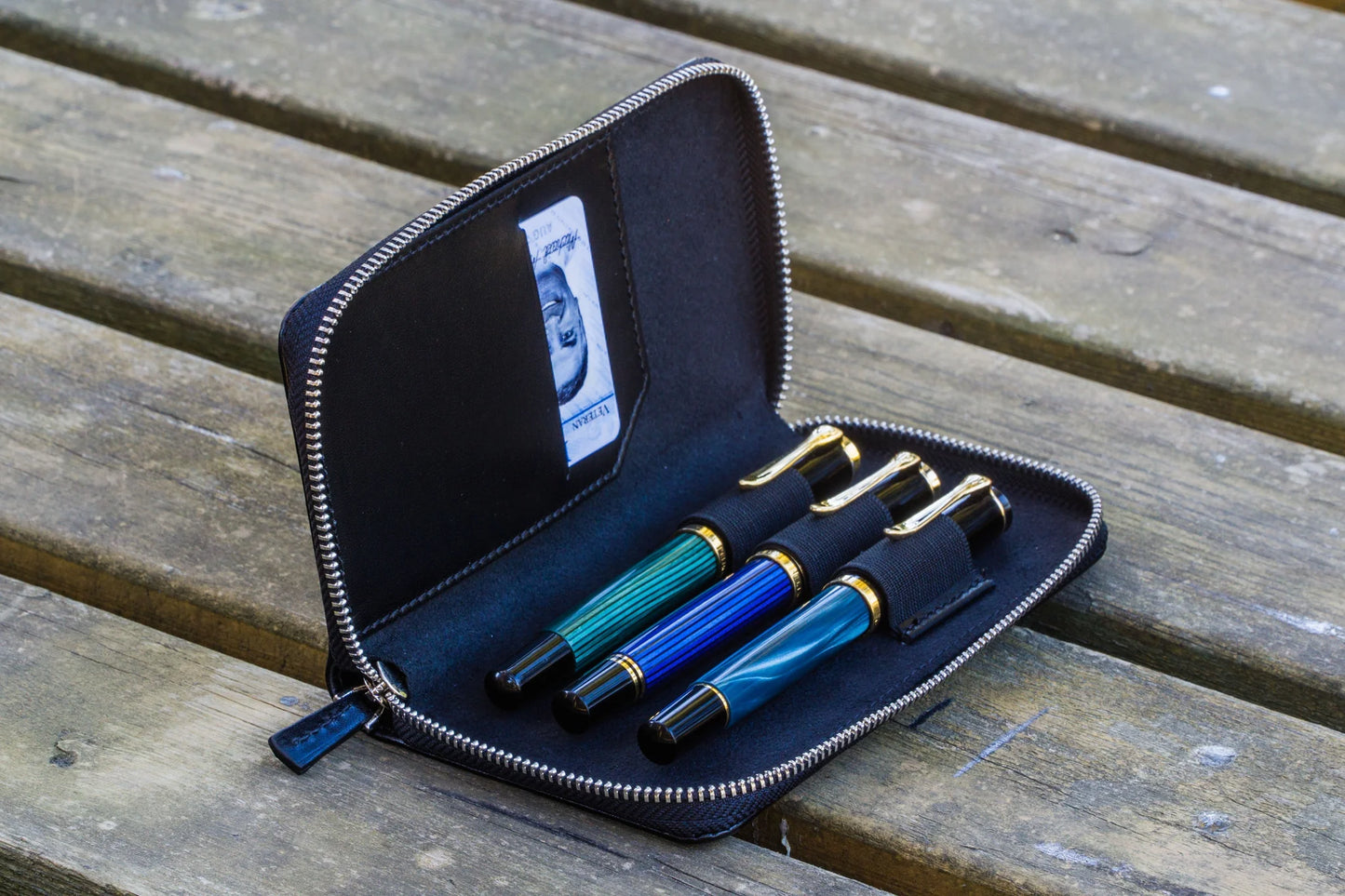 Black 3 Slots Leather Zippered Pen Case · Galen Leather Co.