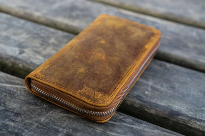 Brown 3 Slots Leather Zippered Pen Case · Galen Leather Co.