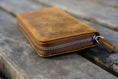 Brown 3 Slots Leather Zippered Pen Case · Galen Leather Co.