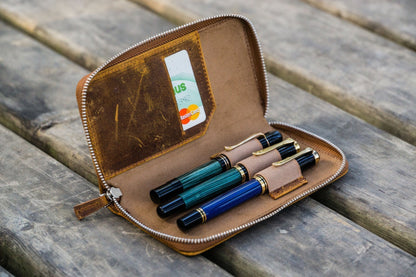 Brown 3 Slots Leather Zippered Pen Case · Galen Leather Co.