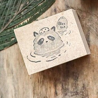Raccoon Onsen Wooden Stamp・Keibunsha & meriBUN