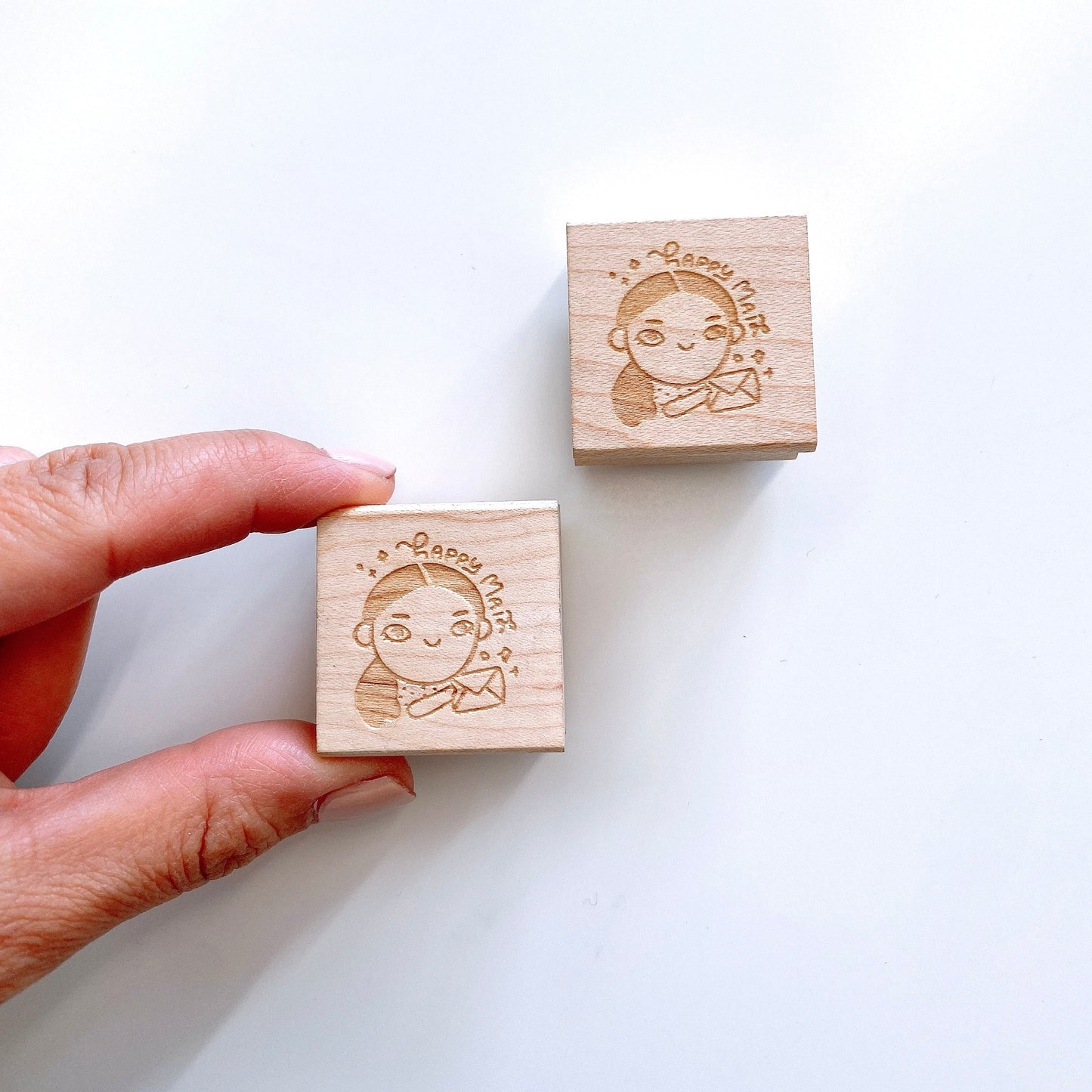 Happy Mail Girl Wooden Rubber Stamp