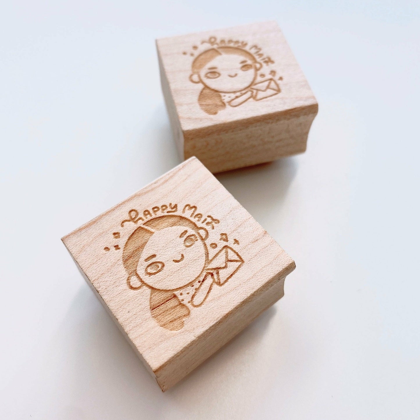 Happy Mail Girl Wooden Rubber Stamp