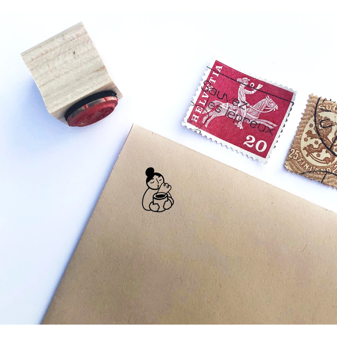 Coffee Girl Wooden Rubber Stamp