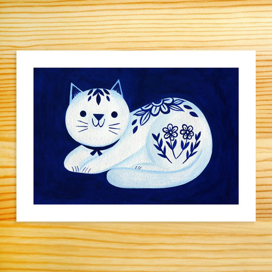Delftware Cat Art Print · Nellie Le