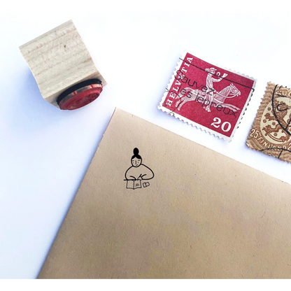 Journaling Girl Wooden Rubber Stamp