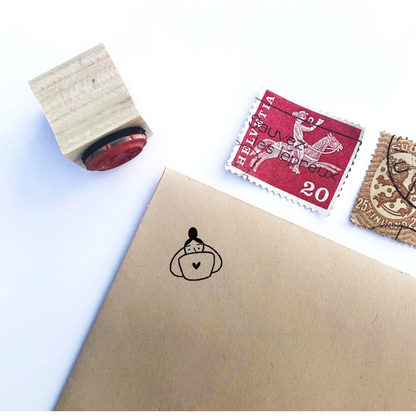 Girl on Laptop Wooden Rubber Stamp